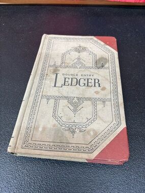 Vintage Double Entry Ledger Notebook in Beige with Red Corners
